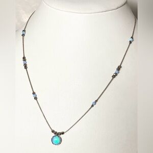 7 Blue Opals Sterling Silver necklace 18" vintage,firey,exquisite.Made in Isreal